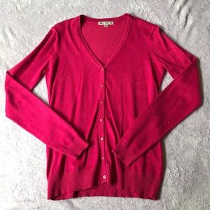 DownEast Basics Magenta Essential V-Neck Cardigan